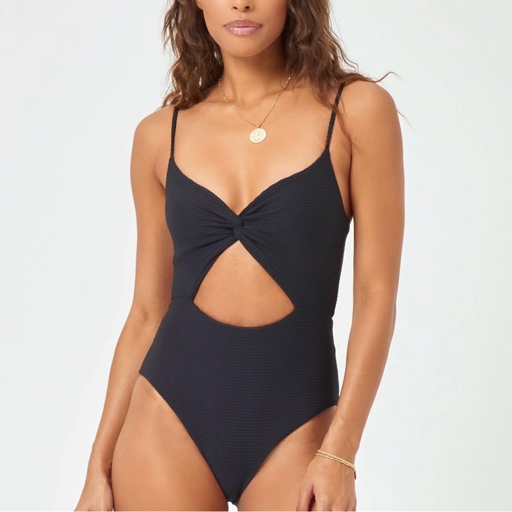 L Space Kyslee One Piece Black Twist Front Cutout One-Piece Swimsuit